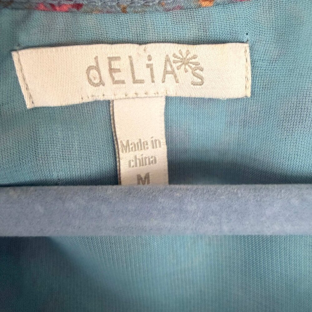 dELiA*s Floral Ruffle Collar Dress Size Medium Cottagecore Blue Pink Sleeveless - Picture 3 of 6